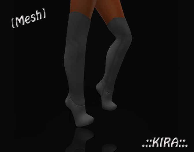 .::KIRA::. [Mesh} Grey Overknee Boots