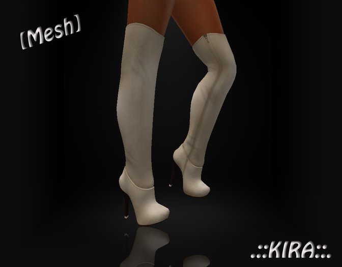 .::KIRA::. [Mesh] Beige Overknee Boots