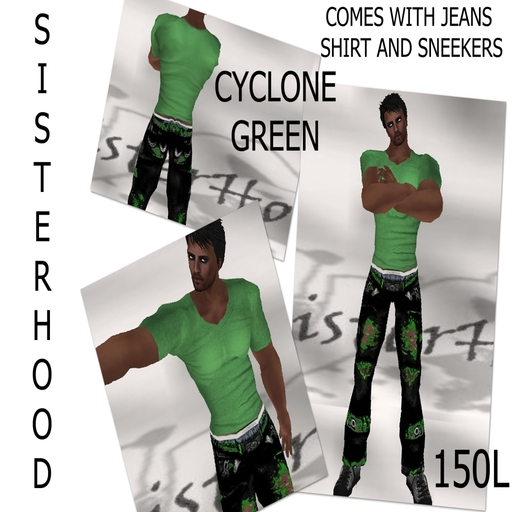 ~~SH~~cyclone Dark green jeans &Vshirt & shoes