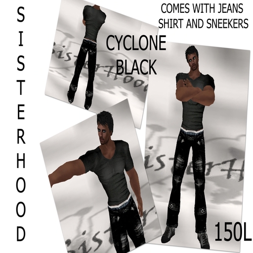 ~~SH~~cyclone dark black jeans &Vshirt & shoes