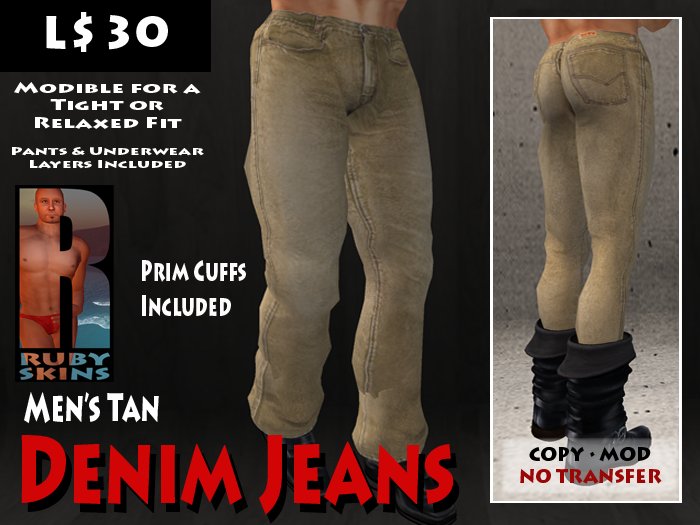 RUBY Mens Denim Jeans - Tan