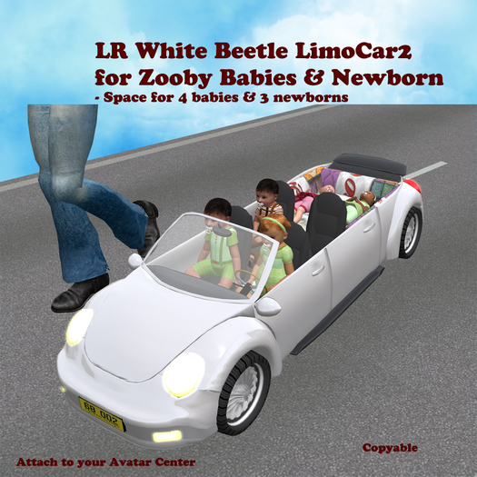 LR White Beetle LimoCar2 for Zooby Babies