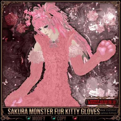 [Mesh] =^.^= Curious Kitties - [Limited Edition] Sakura Monster Fur Kitty Gloves