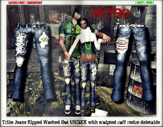 $$ - NyTrO - $$ Tribe Jeans Ripped Washed Out Low Rise UNISEX Urban Street Wear NEW 2012.....!!!!!! (Box)
