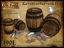 Set for dock 2 - barrels with fresh fish and seagull - Old World - Rustic Furniture - Medieval decoration