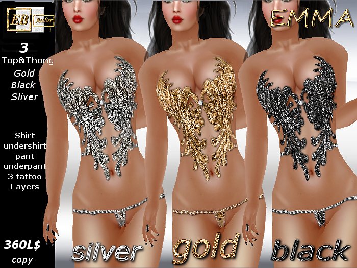 EB Atelier - EMMA3 Top&Thong [Gold•Silver•Black] TMP Slink Omega Lolas Appliers - italian designer