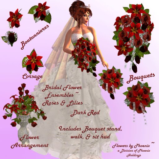 Lg Wedding Set Dark Red-Roses & Lilies-Sculpt