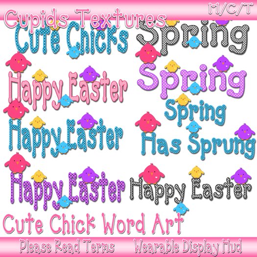 *CUPIDS* 8 CUTE CHICK WORD ART Textures