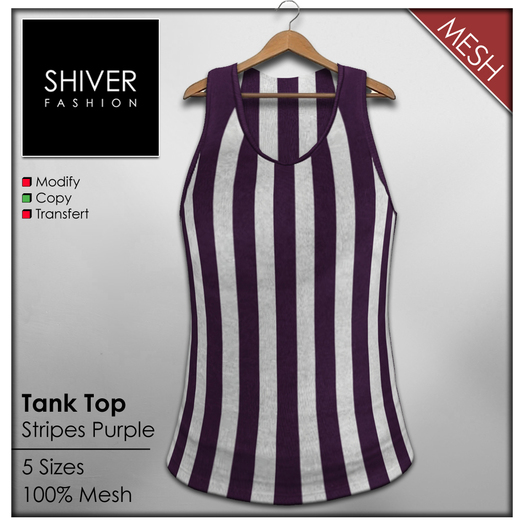 Shiver - Mesh Tank Top Stripes - Purple