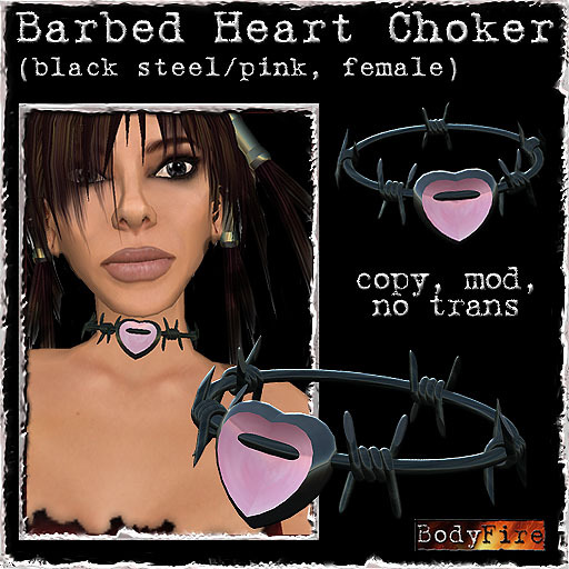 BodyFire - Barbed Heart Choker (black steel/pink, female neck)