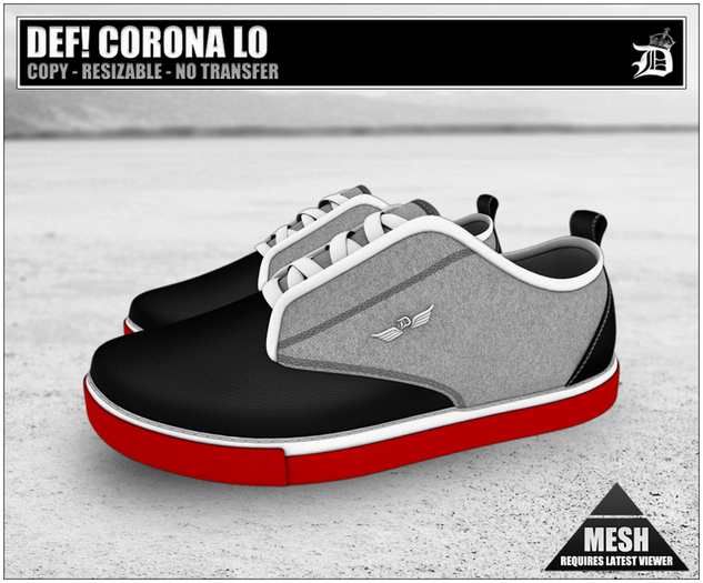 DEF! Unisex Sneakers / Corona / Lo / Black Grey & Red (100% Mesh)
