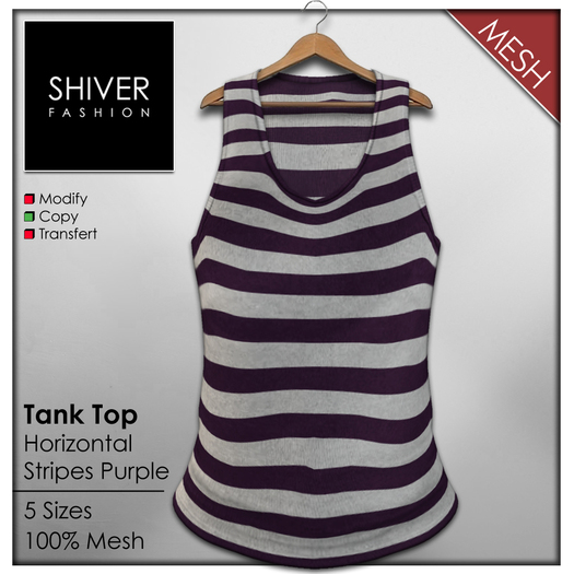 Shiver - Mesh Tank Top Horizontal Stripes - Purple