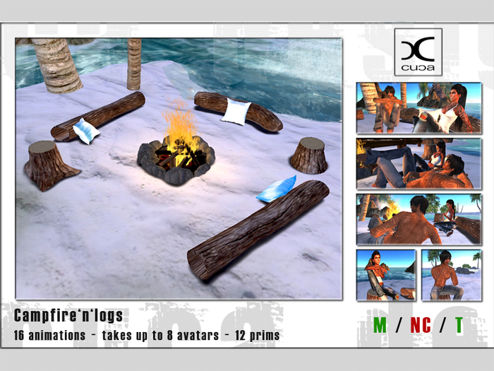 [..::CuCa Designs::..] Campfire and logs - blue