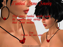 Tumbled Stone Jewelry: Earrings, Necklace - Red/Black
