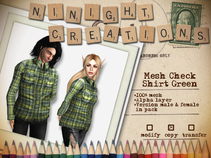 NN Check Shirt Green [RIGGED MESH]