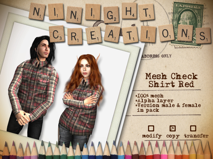 NN Check Shirt Red [RIGGED MESH]