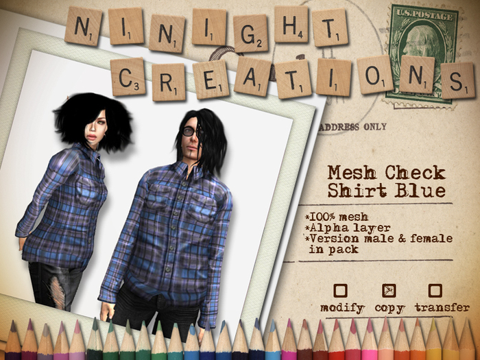 NN Check Shirt Blue [RIGGED MESH]