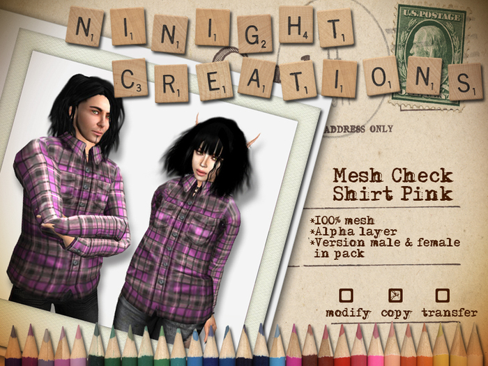 NN Check Shirt Pink [RIGGED MESH]