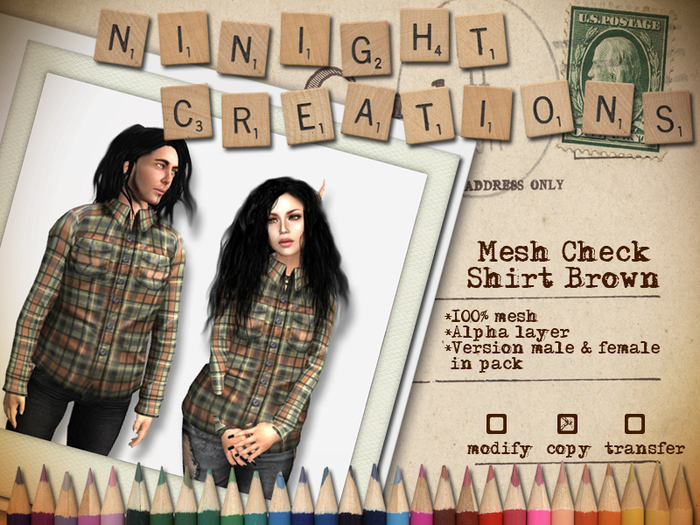 NN Check Shirt Brown [RIGGED MESH]