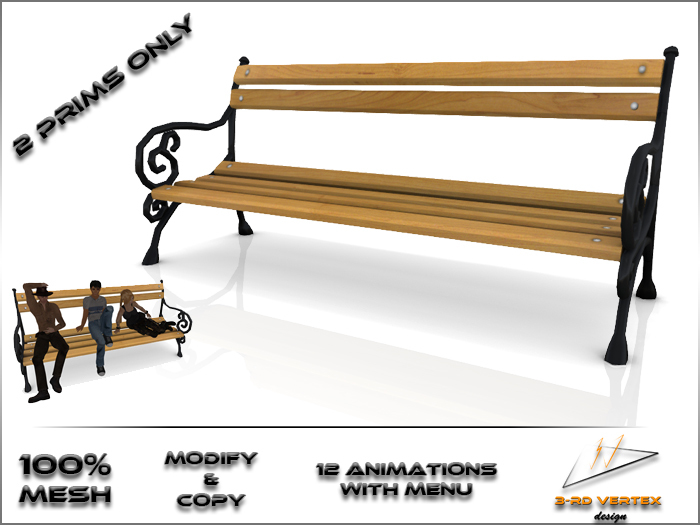 Mesh Bench D, 2 Prims Only + 12 Animations
