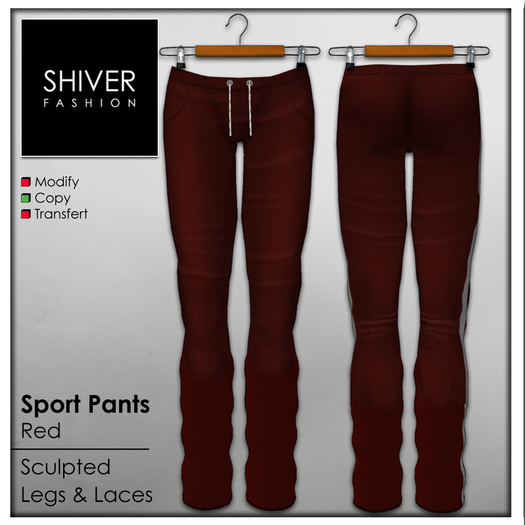Shiver - Sport Pants - Red - Sculpted Legs & Laces