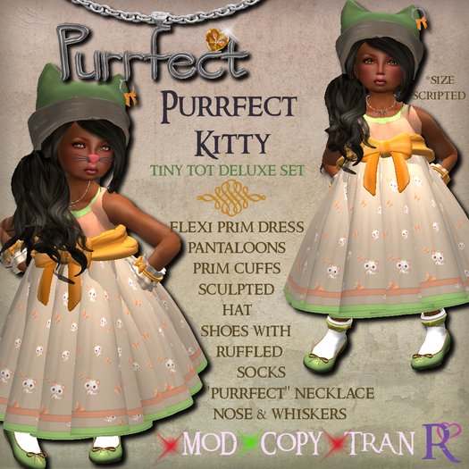 (WA) Purrfect Kitty Dress & Hat Deluxe Set for Tiny Tot Toddlers (Tan)