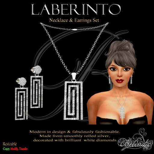 Laberinto - Necklace & Earrings Set - Silver - Gift Box -B
