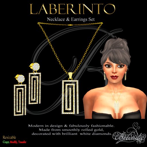 Laberinto - Necklace & Earrings Set - Gold - Gift Box -B