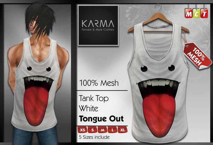 Karma - Mesh Tank Top White Tongue Out - 5 Sizes include