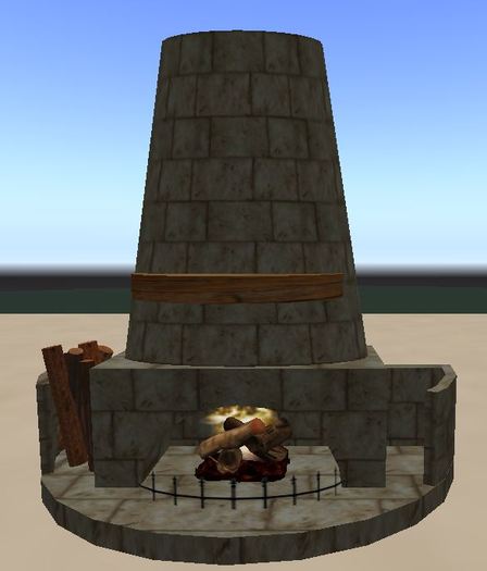 Oval Stone Fireplace