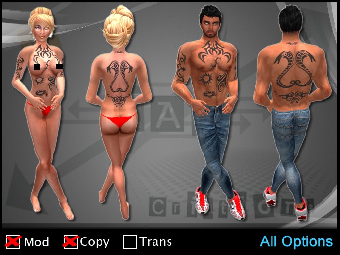 PROMO - 10L only - ZAW - Tattoo Tribal Back & Front Z4