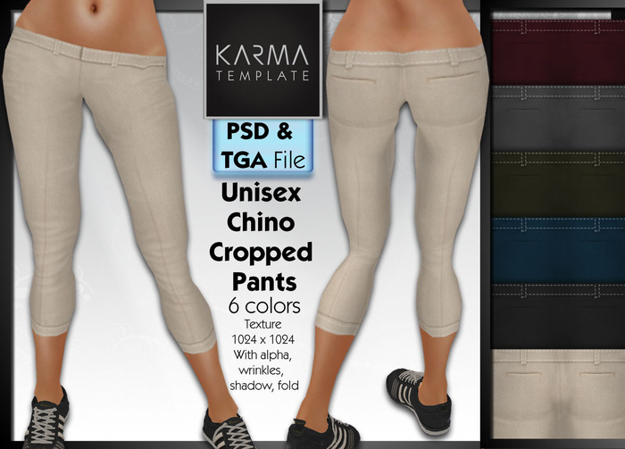 Karma Template - Psd & Tga - Unisex Chino Cropped Pants - 6 Colors