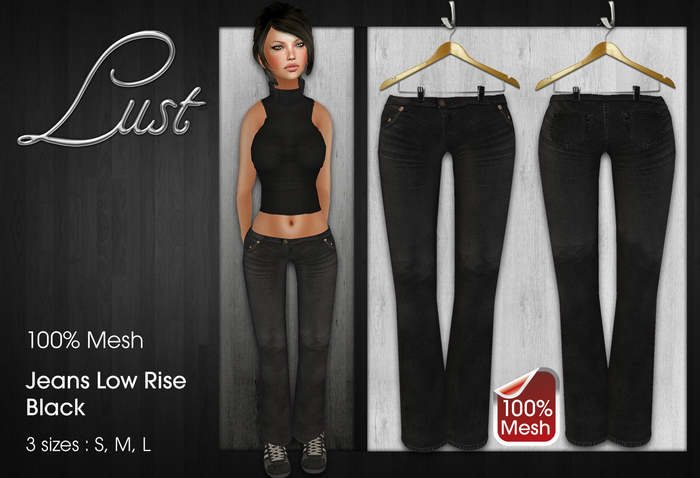 Lust - Jeans Mesh Taille Basse Noir - 3 Tailles