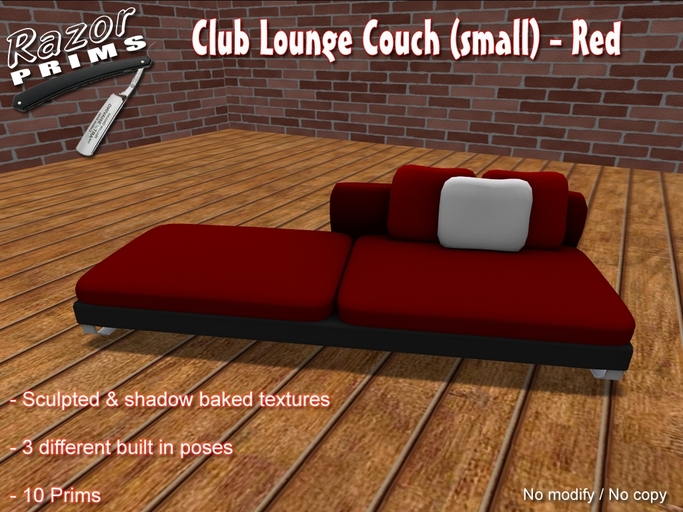 *RazorPrims* Club Lounge Couch / Sofa (small) - Red