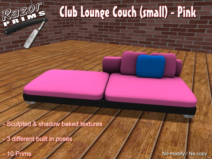 *RazorPrims* Club Lounge Couch / Sofa (small) - Pink