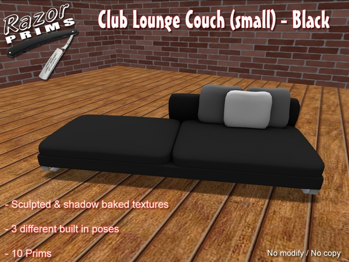 *RazorPrims* Club Lounge Couch / Sofa (small) - Black