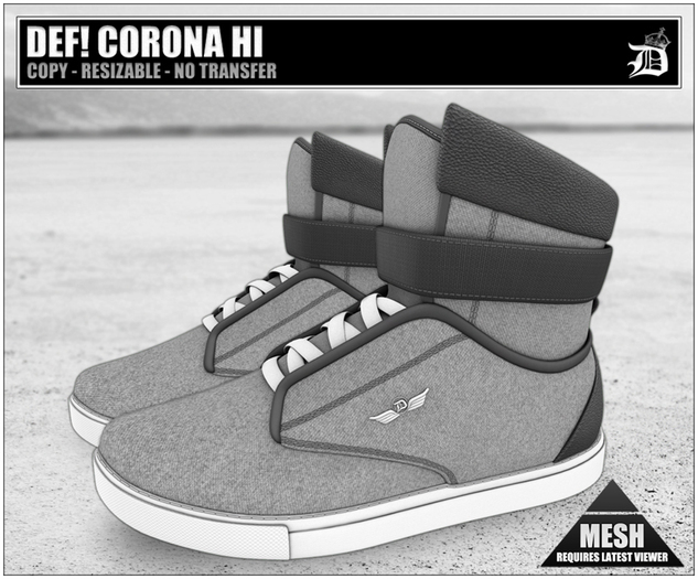 DEF! Unisex Sneakers / Corona / Hi / Grey (100% Mesh)