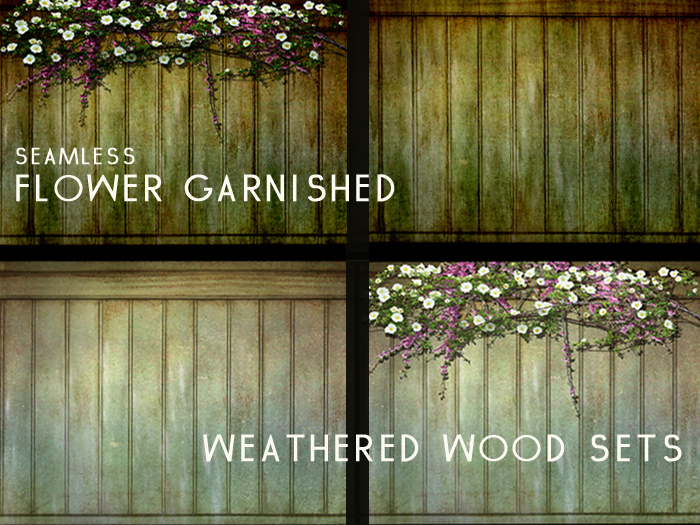 FULL PERM Hor Seamless Flower Garnished Weathered Wood Textures