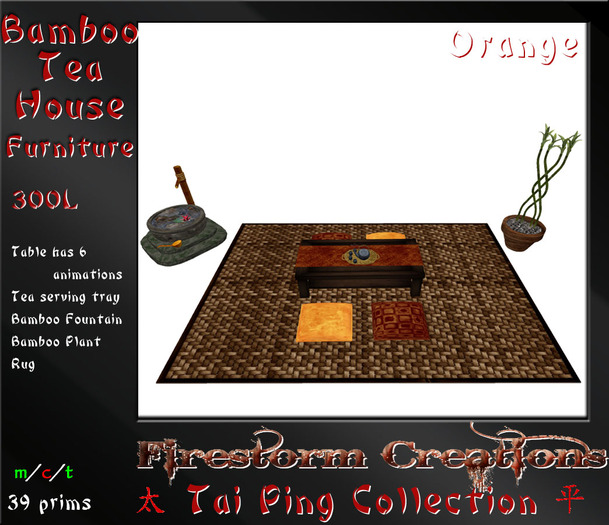 *FS Tai Ping* Bamboo Tea House Furniture (orange) Lotus