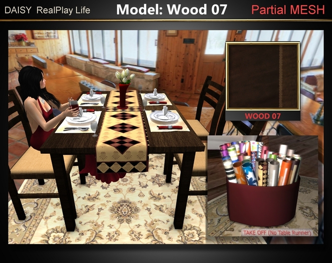 DAISY RealPlay Life Dining Set - Partial MESH - Model: Wood 07 - Brown