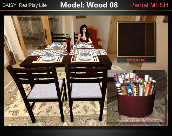 DAISY RealPlay Life Dining Set - Partial MESH - Model: Wood 08 - Chocolate