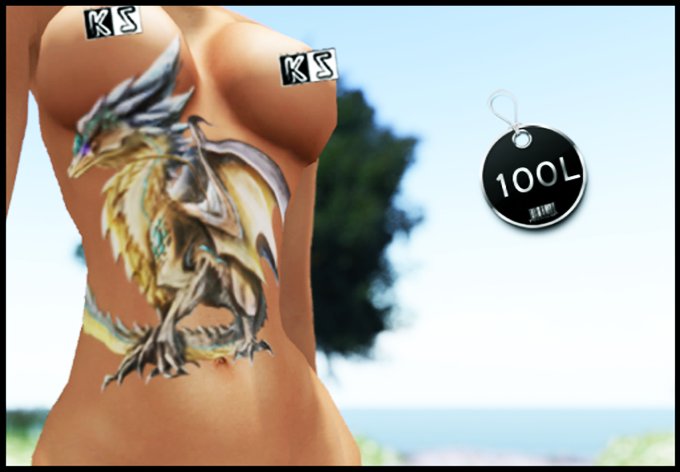 L$ 1 ONLY - KZ - Tattoo Colorida Dragao Barriga K1