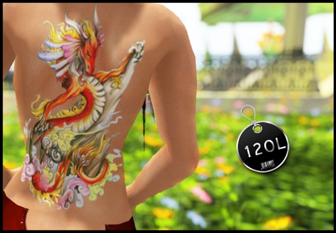 L$ 1 ONLY - KZ - Tattoo Dragon Flowers Colorida