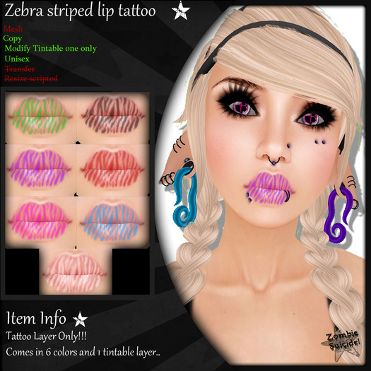:Z.S: Zebra Stripe Lip Tattoos