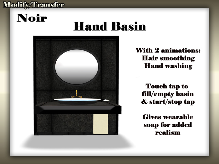 Satiated Desires: Noir Hand Basin. With 2 animations