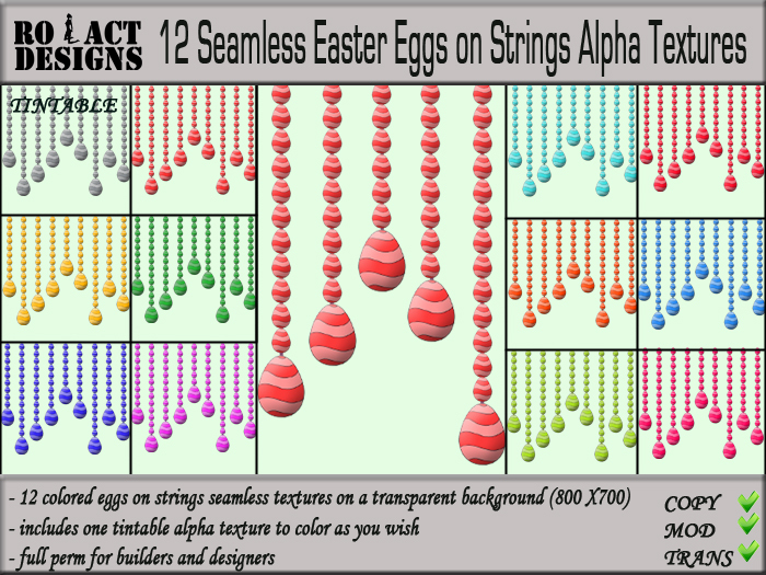 ..::RO!ACT::..DESIGNS 12 Seamless Easter Eggs On Strings Alpha Textures