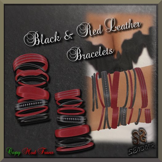 Bracelet Set -  Black & Red Leather