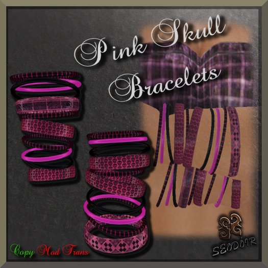 Bracelet Set - Pink Skulls