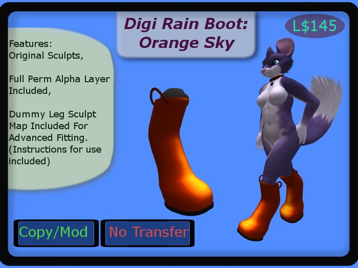 digi rain boot single, Orange Sky