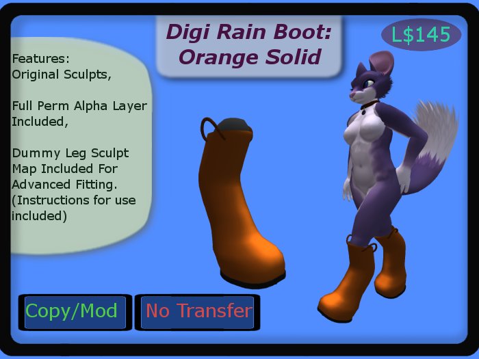 digi rain boot single, Orange Solid